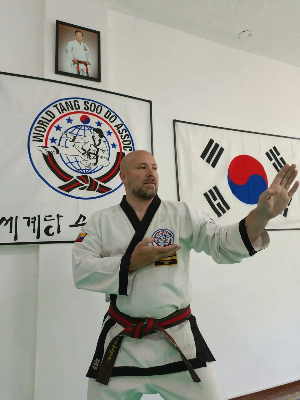 Maestro Sebastián Bonelli en una postura de Tang Soo Do